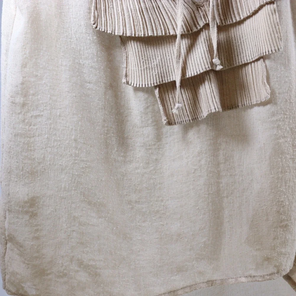 BCBGMAXAZRIA‎ Ruffle Tiered Tank Top S Beige Womens Sleeveless High Low Blouse
